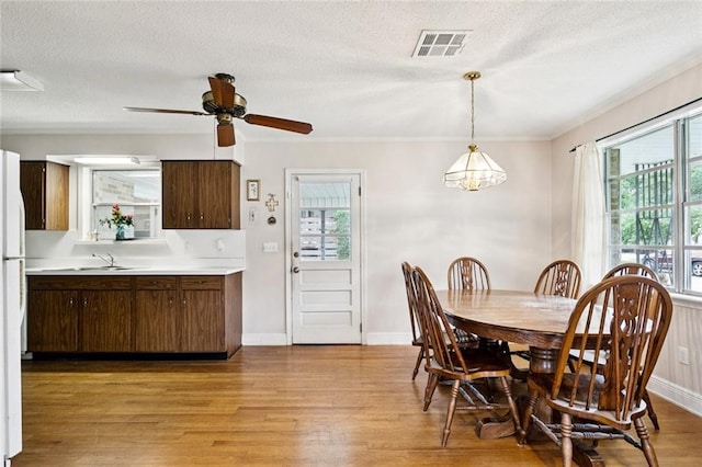 508 Beverly Garden Dr, Metairie, LA 70005 - dining area with light wood-style floors, plenty of natural light, a textured ceiling, and ceiling fan