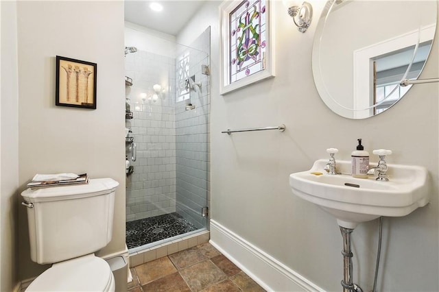 422 Alix St, New Orleans, LA 70114 - full bath featuring a shower stall, stone finish flooring, and recessed lighting