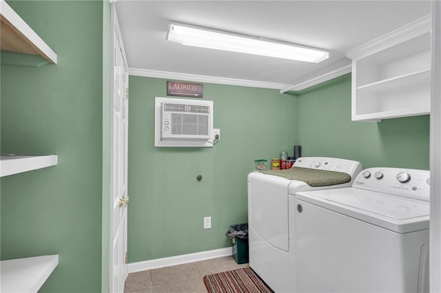 7 Albert Ct, Metairie, LA 70003 - laundry area with separate washer and dryer, ornamental molding, and light tile patterned flooring