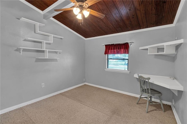 7 Albert Ct, Metairie, LA 70003 - unfurnished office featuring wood ceiling, ceiling fan, carpet, vaulted ceiling, and crown molding