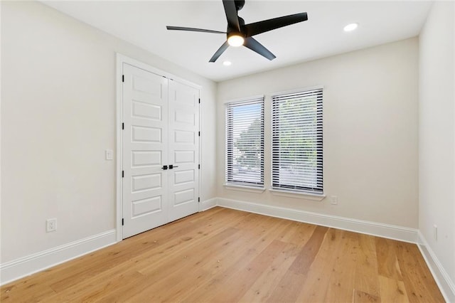 4544 Prairie St, Metairie, LA 70001 - unfurnished bedroom featuring light wood-type flooring, a closet, recessed lighting, and ceiling fan
