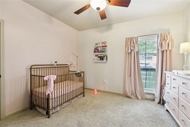 13795 Shady Hollow Dr, Denham Springs, LA 70726 - bedroom with carpet flooring, a nursery area, a ceiling fan, and lofted ceiling