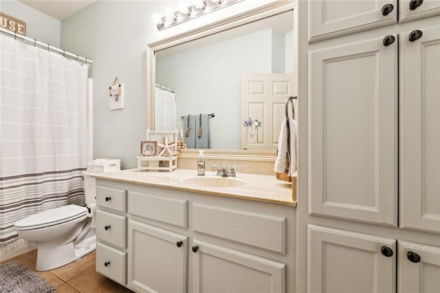 13795 Shady Hollow Dr, Denham Springs, LA 70726 - bathroom with vanity, tile patterned floors, and curtained shower