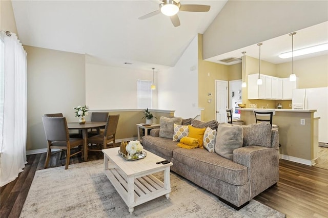521 Spartan Dr Unit 10207, Slidell, LA 70458 - living room featuring high vaulted ceiling, wood finished floors, and ceiling fan