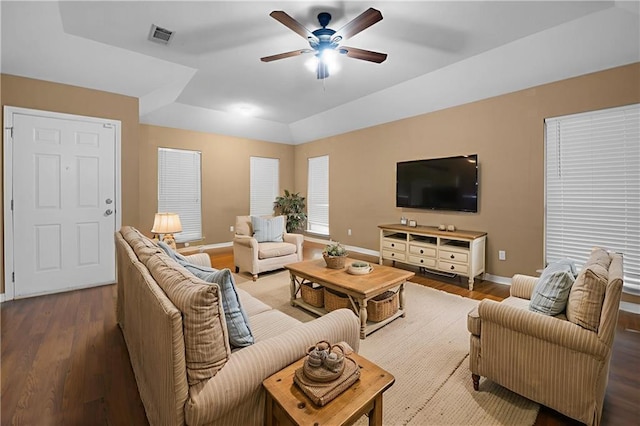 70405 F St, Covington, LA 70433 - living room featuring a ceiling fan and wood finished floors