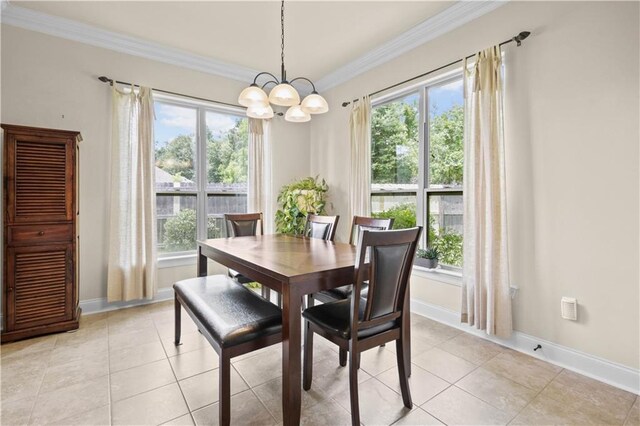 855 Woodsprings Ct, Covington, LA 70433 - dining room featuring a chandelier, plenty of natural light, and ornamental molding