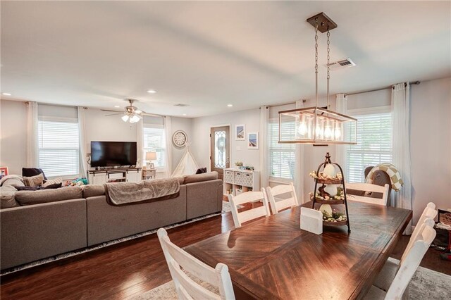 1112 Compromise St, Kenner, LA 70062 - dining area featuring dark wood finished floors, a ceiling fan, and recessed lighting