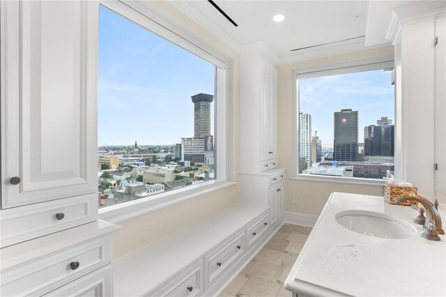 625 St Charles Ave Phd, Phd, New Orleans, LA 70130 - bathroom with a view of city, healthy amount of natural light, crown molding, and recessed lighting