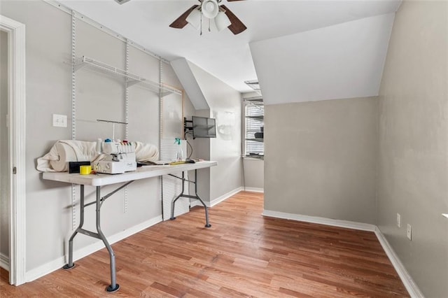 19199 Hector St, Mandeville, LA 70471 - office space with a ceiling fan, wood finished floors, and vaulted ceiling