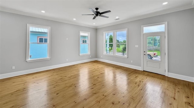 1908 Benjamin St, Arabi, LA 70032 - unfurnished room featuring ornamental molding, wood finished floors, recessed lighting, and ceiling fan