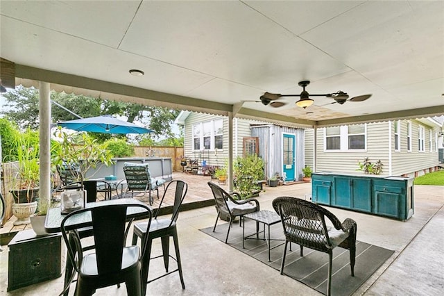 106 Rowley Blvd, La Place, LA 70068 - view of patio / terrace featuring outdoor lounge area, an outdoor structure, and a ceiling fan