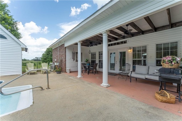 31 Allen Hill Rd, Tylertown, MS 39667 - view of patio / terrace featuring a ceiling fan, french doors, and outdoor dining area