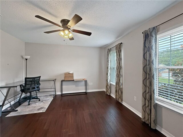 2009 Rubich Ln, Slidell, LA 70461 - unfurnished office with wood finished floors, plenty of natural light, a textured ceiling, and a ceiling fan