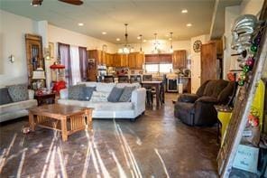 78028 N Fitzmorris Ext, Covington, LA 70435 - living room featuring a ceiling fan, concrete floors, and recessed lighting
