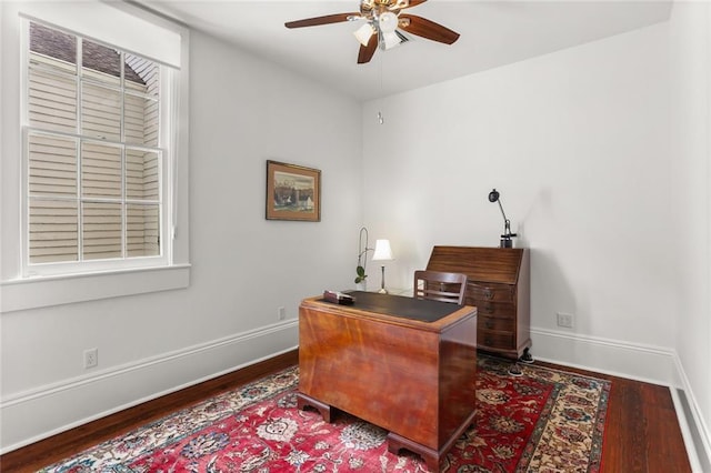 417 Eleonore St, New Orleans, LA 70115 - office area featuring a ceiling fan and wood finished floors