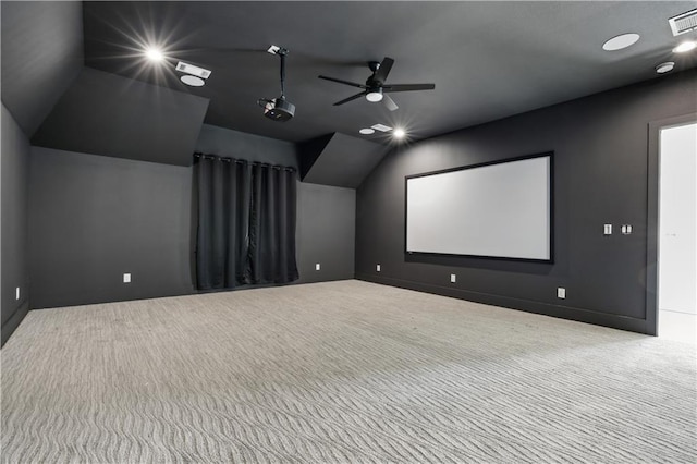 59 Oak Tree Dr, Slidell, LA 70458 - carpeted cinema room featuring lofted ceiling, ceiling fan, and recessed lighting