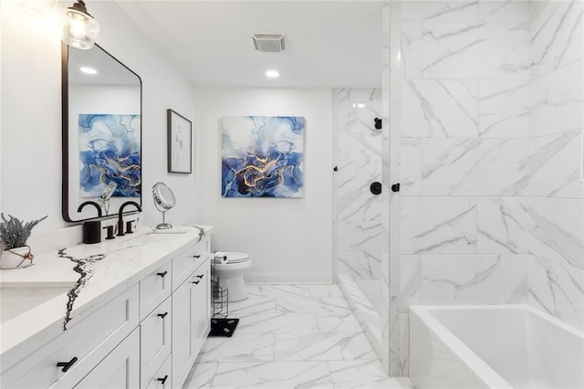 6709 Hastings St, Metairie, LA 70003 - bathroom featuring vanity, marble look tile flooring, and recessed lighting