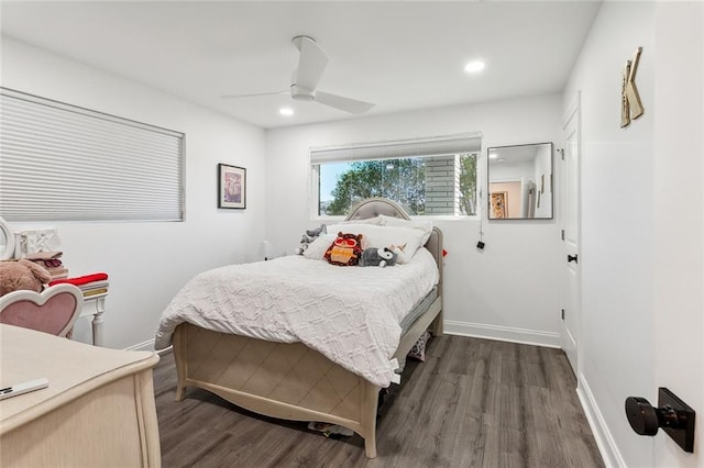 6709 Hastings St, Metairie, LA 70003 - bedroom featuring dark wood-style flooring, recessed lighting, and ceiling fan