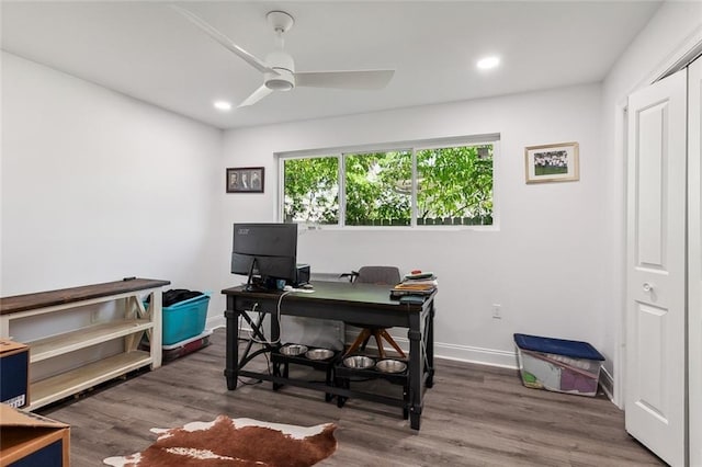 6709 Hastings St, Metairie, LA 70003 - office space with a ceiling fan, recessed lighting, and wood finished floors