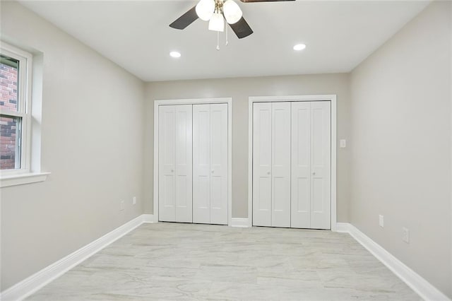 14 Derbes Dr, Gretna, LA 70053 - unfurnished bedroom with two closets, recessed lighting, and ceiling fan