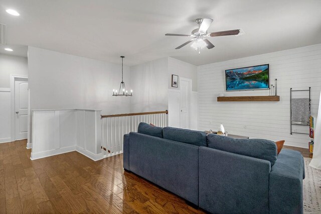 645 Pine Grove Loop, Madisonville, LA 70447 - living room featuring wood finished floors, ceiling fan, a chandelier, and recessed lighting