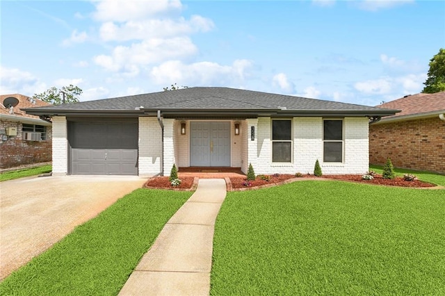 1528 N Cumberland St, Metairie, LA 70003 - ranch-style house featuring an attached garage, driveway, brick siding, a front yard, and a shingled roof