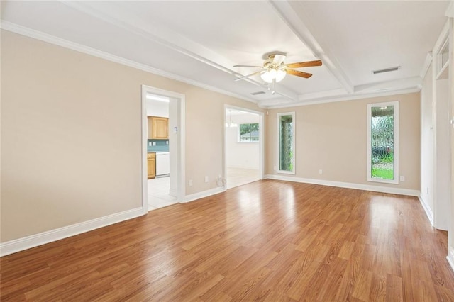 4700 Jasper St, Metairie, LA 70006 - spare room with a ceiling fan, light wood finished floors, ornamental molding, and beam ceiling