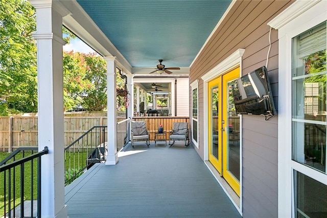 624 Wagner St, New Orleans, LA 70114 - covered porch with french doors and ceiling fan