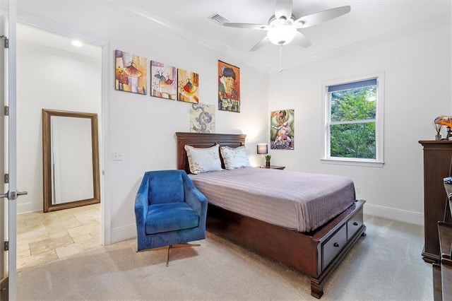 10 Finch St, New Orleans, LA 70124 - bedroom featuring crown molding, ceiling fan, and light colored carpet