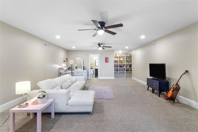 10 Finch St, New Orleans, LA 70124 - living area featuring light carpet, a ceiling fan, and recessed lighting