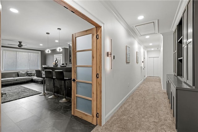 31350 Walker Rd, Walker, LA 70785 - hallway with ornamental molding and recessed lighting