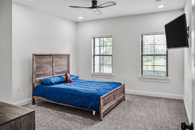 31350 Walker Rd, Walker, LA 70785 - bedroom featuring carpet floors, recessed lighting, and a ceiling fan