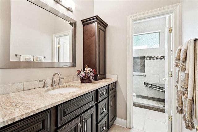 356 Aspen Ln, Covington, LA 70433 - bathroom with vanity, a shower stall, and tile patterned floors