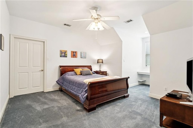 356 Aspen Ln, Covington, LA 70433 - bedroom featuring carpet flooring, vaulted ceiling, and ceiling fan