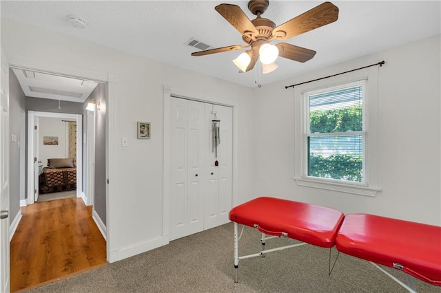 301 Rural St, River Ridge, LA 70123 - recreation room with attic access, a ceiling fan, and carpet