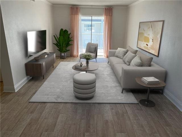 3805 Houma Blvd Unit B304, Metairie, LA 70006 - living area featuring wood finished floors and ornamental molding