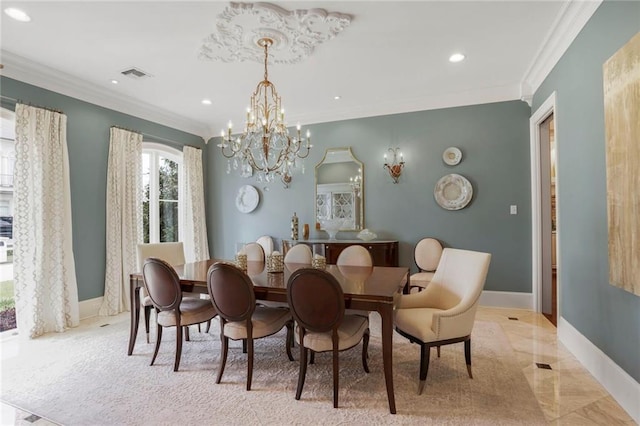 21 Royal Palm Dr, Kenner, LA 70065 - dining area featuring a chandelier, crown molding, and recessed lighting