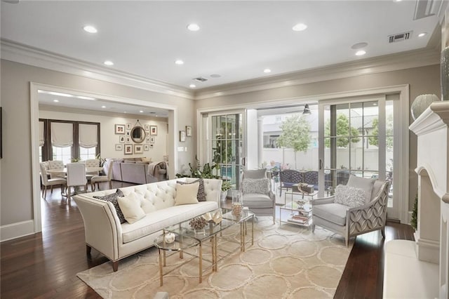 21 Royal Palm Dr, Kenner, LA 70065 - living room with hardwood / wood-style flooring, recessed lighting, and ornamental molding