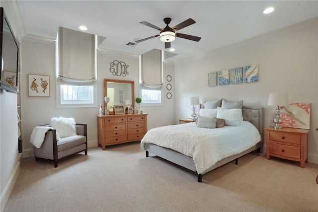 21 Royal Palm Dr, Kenner, LA 70065 - bedroom with crown molding, carpet, recessed lighting, and ceiling fan
