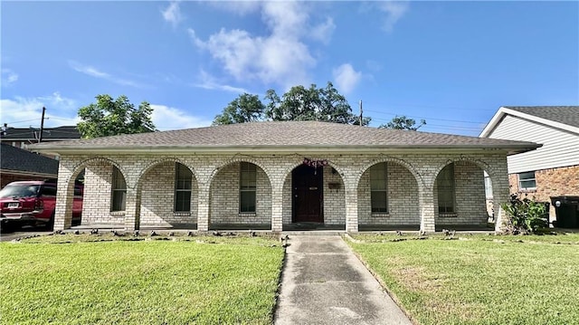 5761 Carlisle Ct, New Orleans, LA 70131 - ranch-style home with a porch, a front yard, and brick siding