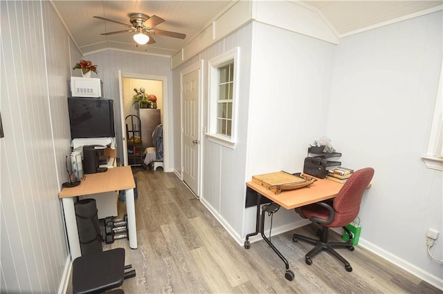 43126 Pecan Ridge Dr, Hammond, LA 70403 - office area featuring wood finished floors, ceiling fan, and ornamental molding