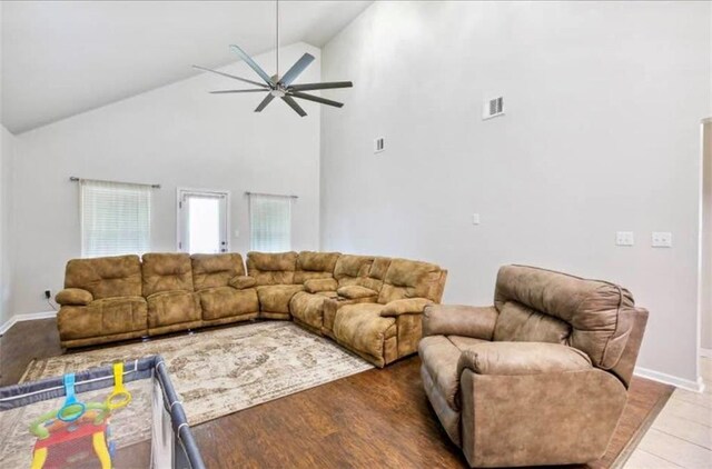 10596 Braves Ave, Denham Springs, LA 70726 - living area featuring high vaulted ceiling and ceiling fan