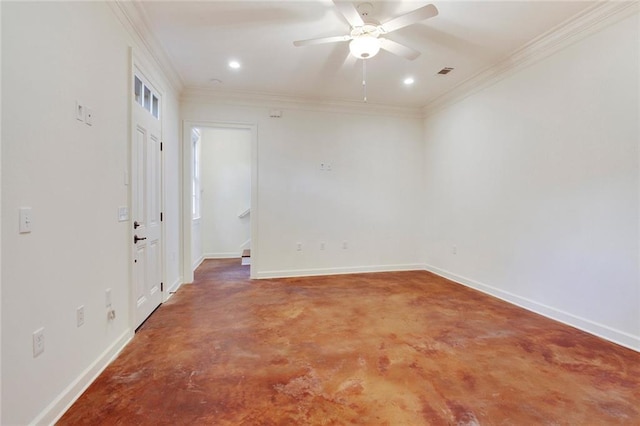 826 Touro St Unit 4, New Orleans, LA 70116 - empty room with ceiling fan, crown molding, finished concrete floors, and recessed lighting
