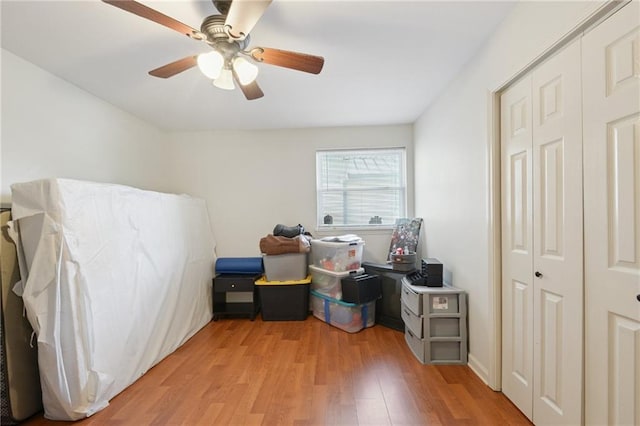 685759 Vicksburg St, New Orleans, LA 70124 - bedroom with light wood finished floors, a closet, and ceiling fan