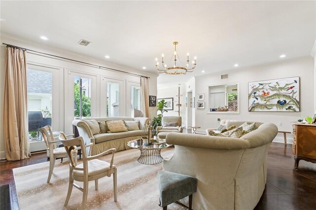 502 Hector Ave, Metairie, LA 70005 - living room featuring recessed lighting, a chandelier, and ornamental molding