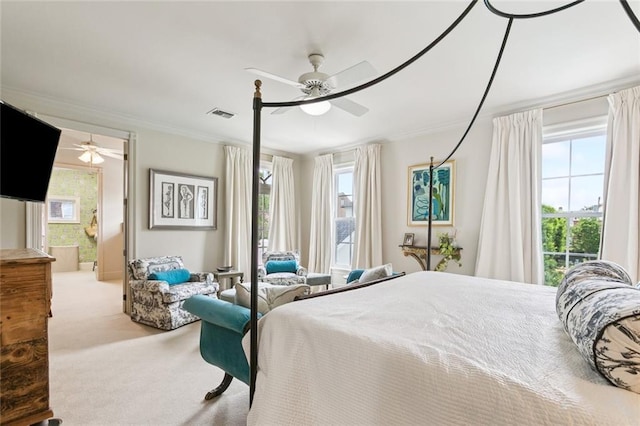 502 Hector Ave, Metairie, LA 70005 - carpeted bedroom featuring multiple windows, crown molding, and ceiling fan