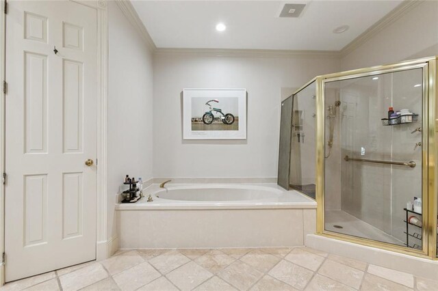 502 Hector Ave, Metairie, LA 70005 - bathroom with a garden tub, a shower stall, and crown molding