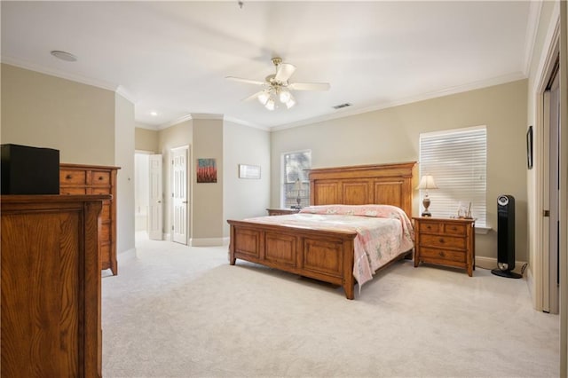 1071 Rue Chinon, Mandeville, LA 70471 - bedroom with light colored carpet, crown molding, a ceiling fan, and recessed lighting