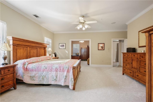1071 Rue Chinon, Mandeville, LA 70471 - bedroom with light carpet, crown molding, and a ceiling fan