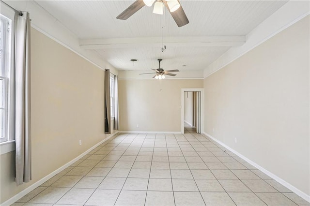 53941 Angela St, Arabi, LA 70032 - unfurnished room featuring a ceiling fan, beam ceiling, and light tile patterned flooring